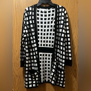 New York & Company Black and White Checkered Cardigan